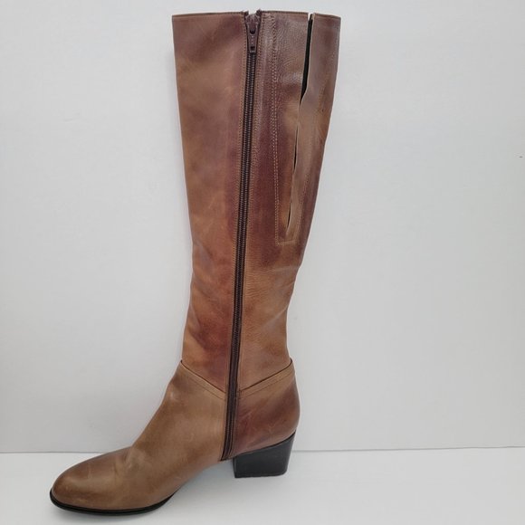 Stuart Weitzman | Brown Leather Over the Calf Rider Heeled Boots - Picture 10 of 15